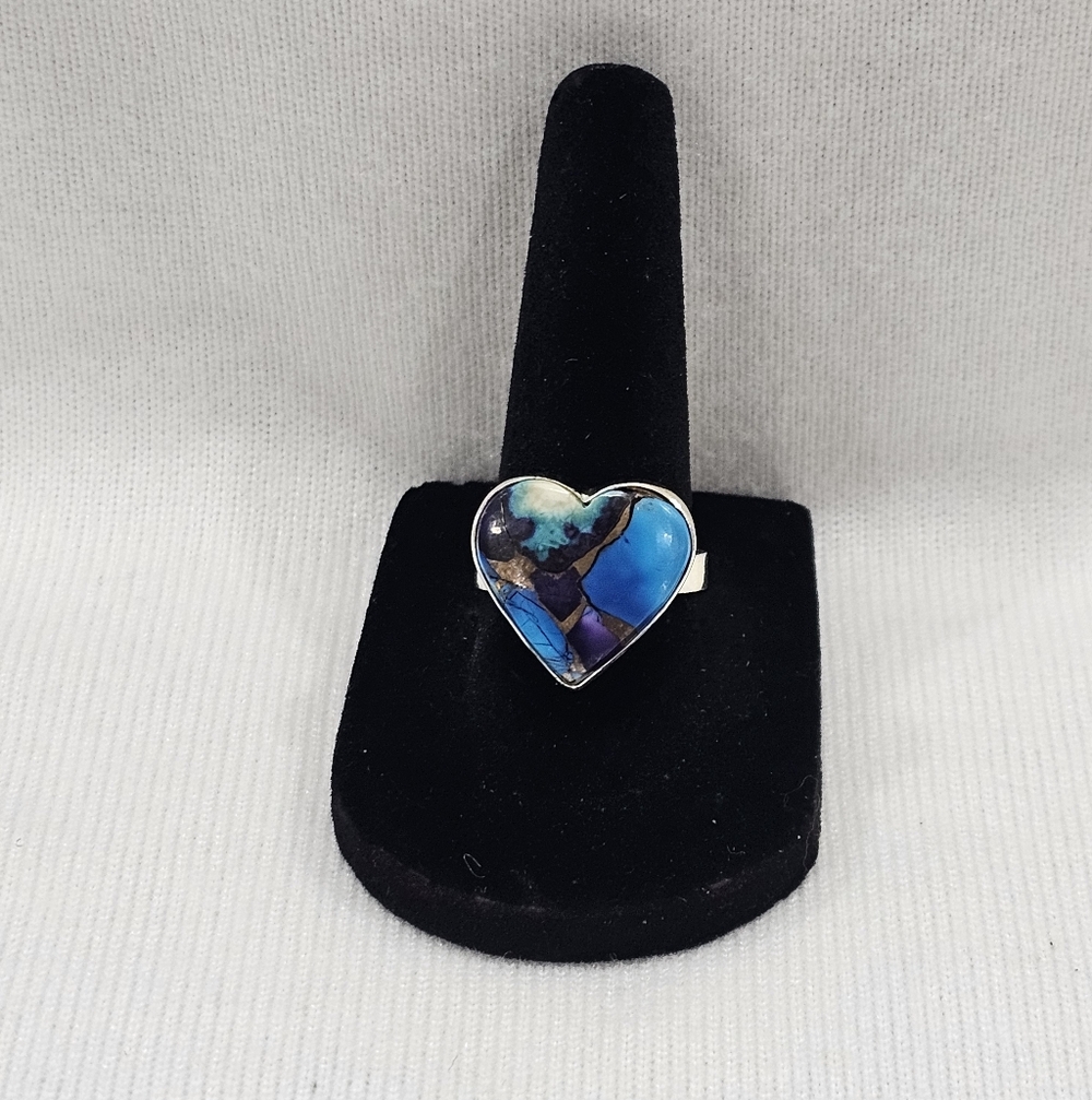 Heart-Shaped Blue Dahlia Sterling Silver Ring 8